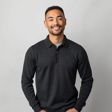 Men's Sophisticated Polo Knit Sweater with Classic Collar and Long Sleeves