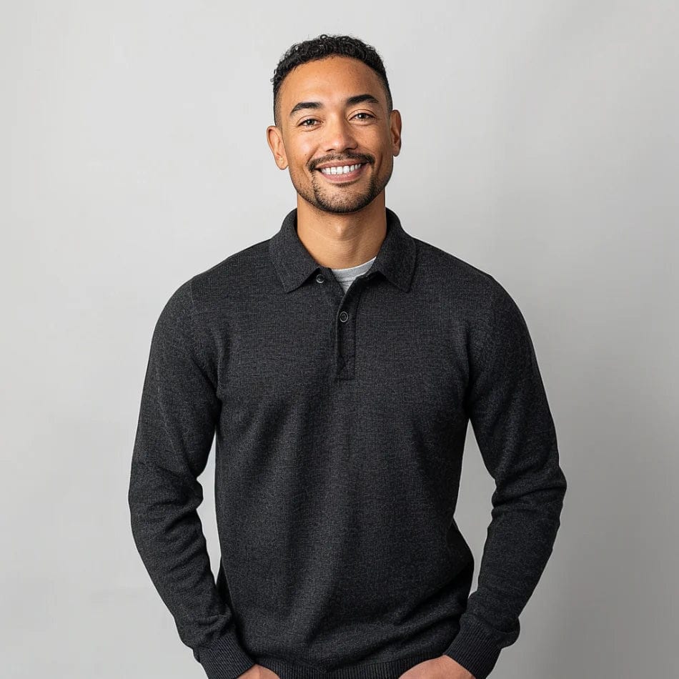 Men's Sophisticated Polo Knit Sweater with Classic Collar and Long Sleeves