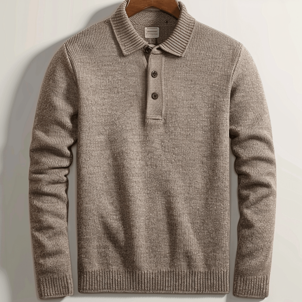 Men's Sophisticated Polo Knit Sweater with Classic Collar and Long Sleeves