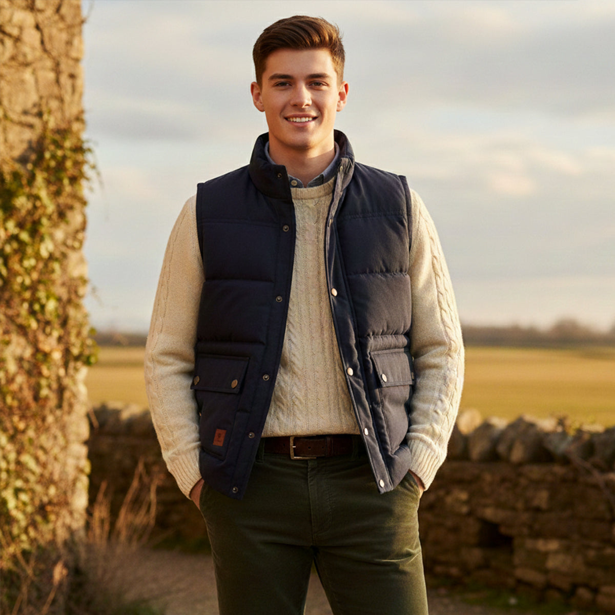 Men’s Insulated Winter Vest with High Neck and Button Front