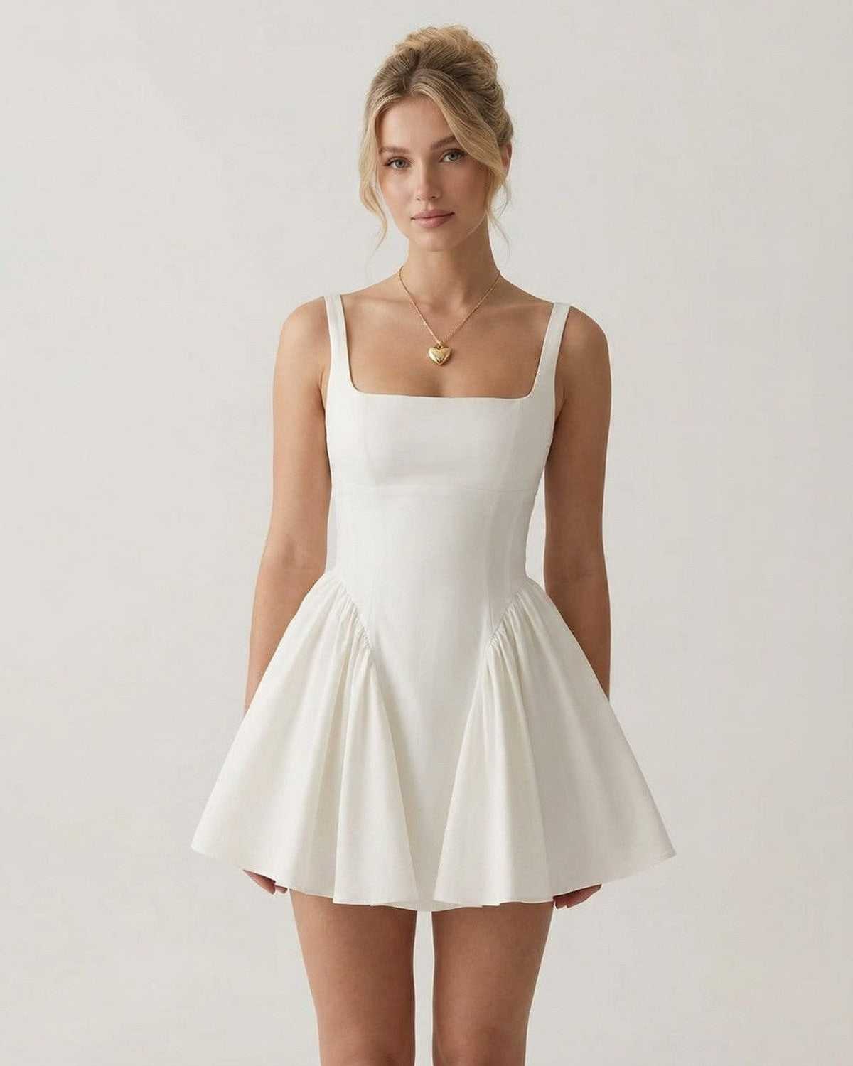 Evangeline | Elegant Square Neck Bow Back Mini Dress