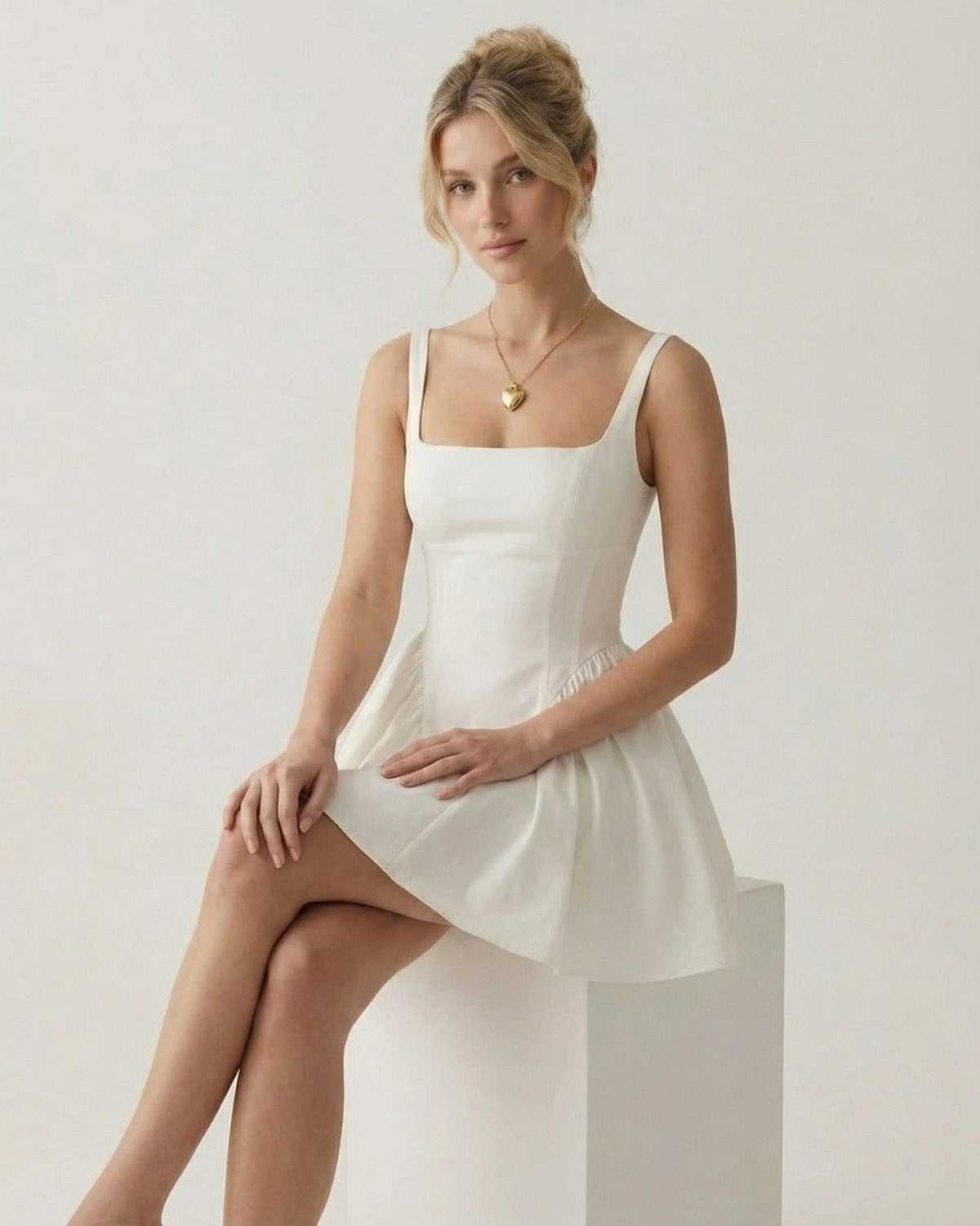 Evangeline | Elegant Square Neck Bow Back Mini Dress