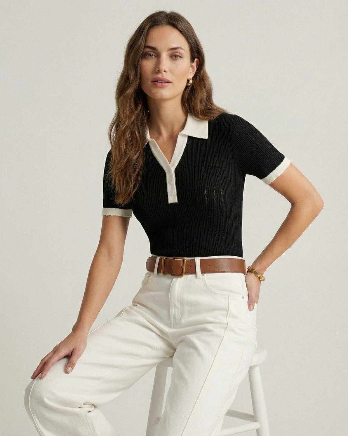 Beatrice | Classic Ribbed Contrast Polo Clothing