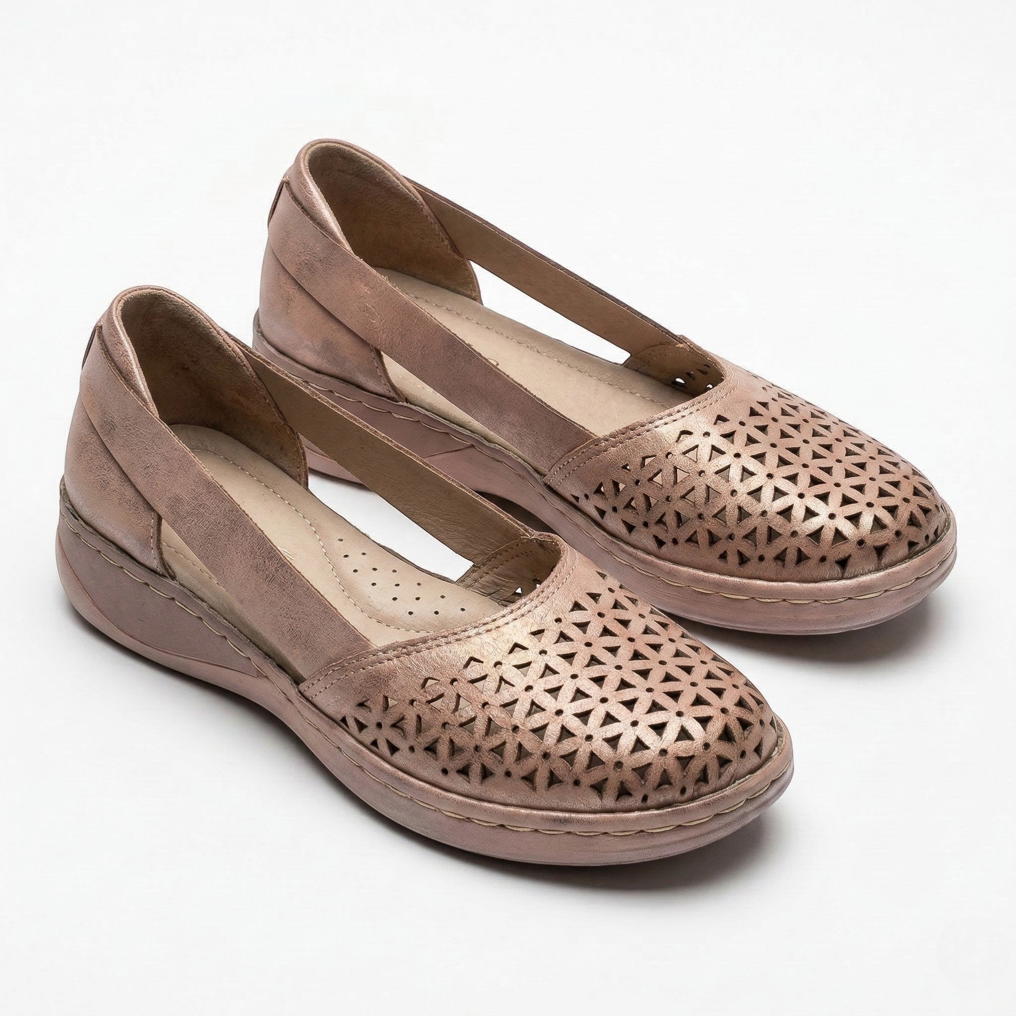 Women's Flats - Round Toe - Laser-Cut Geometric - Elastic Slingback