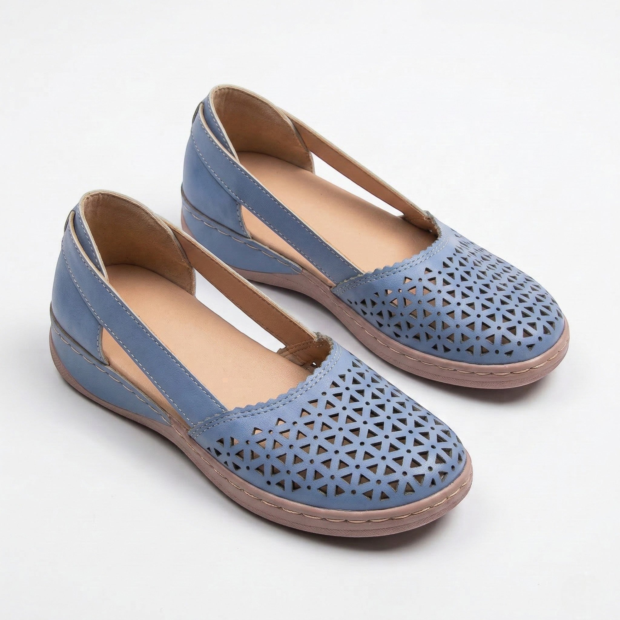 Women's Flats - Round Toe - Laser-Cut Geometric - Elastic Slingback