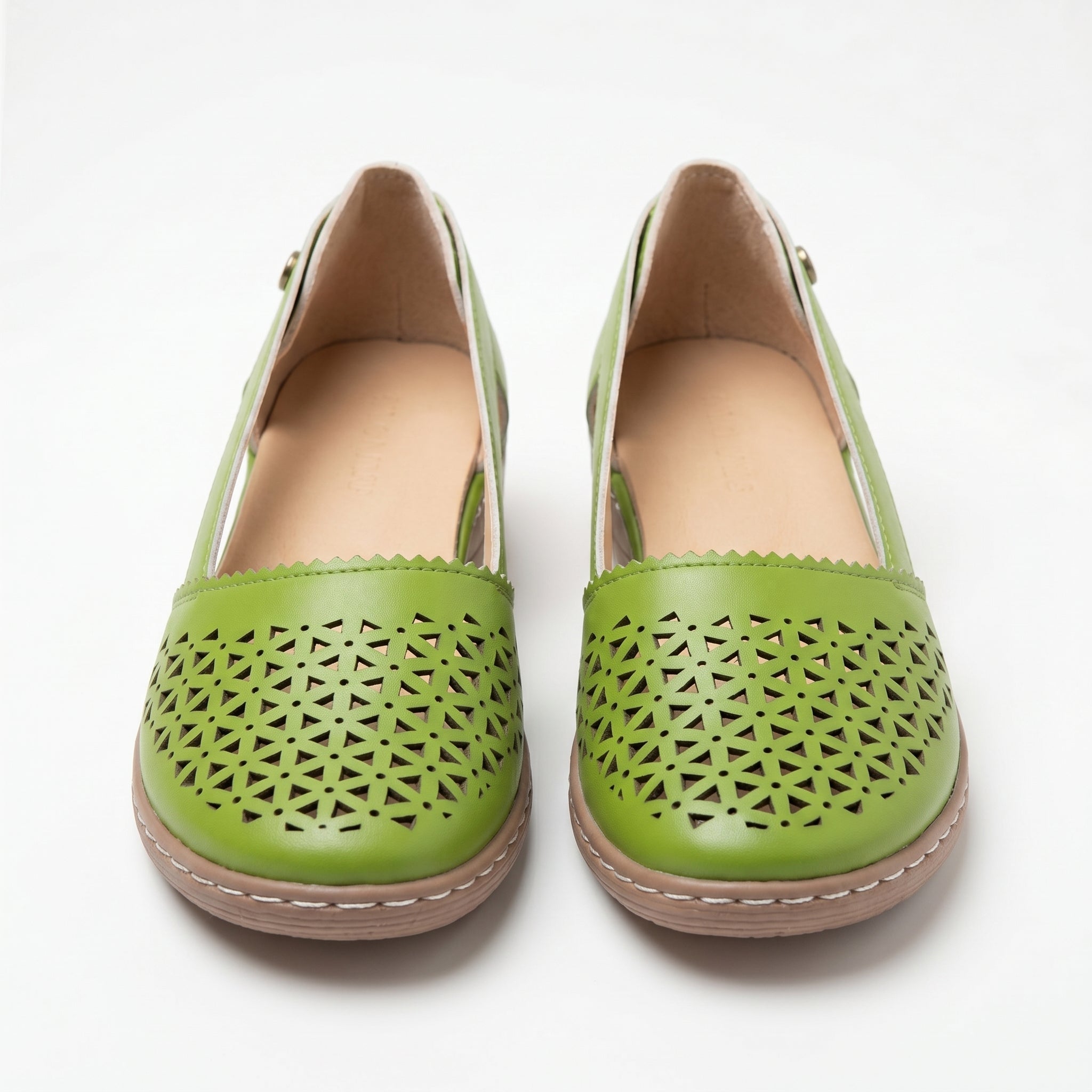 Women's Flats - Round Toe - Laser-Cut Geometric - Elastic Slingback