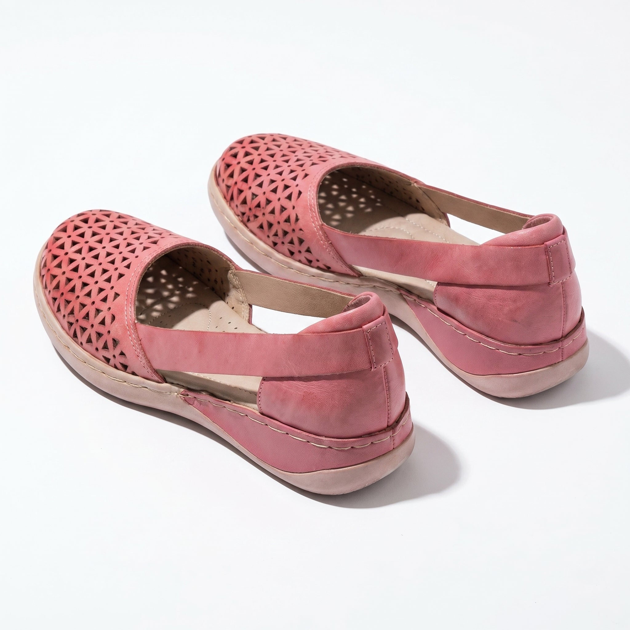 Women's Flats - Round Toe - Laser-Cut Geometric - Elastic Slingback