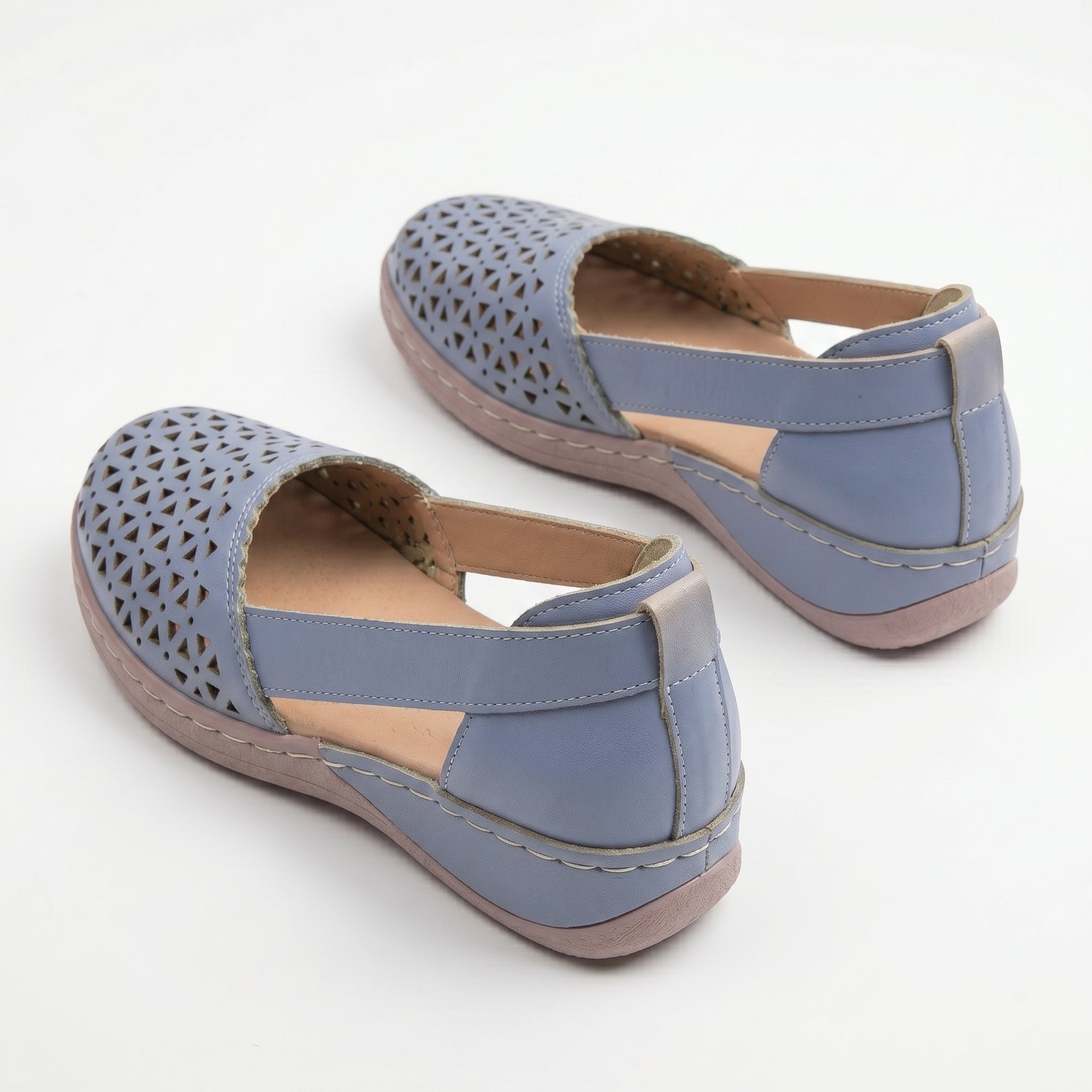 Women's Flats - Round Toe - Laser-Cut Geometric - Elastic Slingback