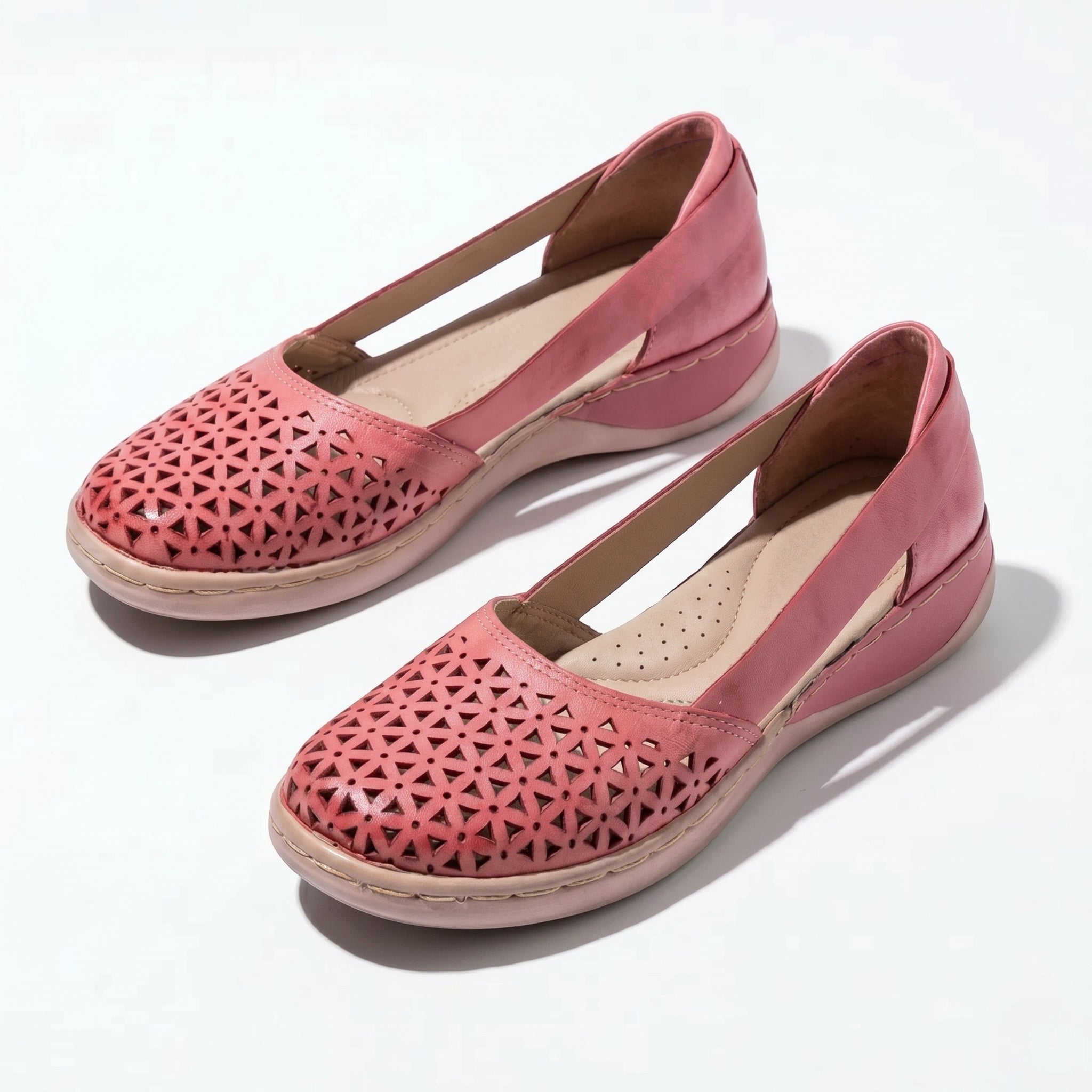 Women's Flats - Round Toe - Laser-Cut Geometric - Elastic Slingback