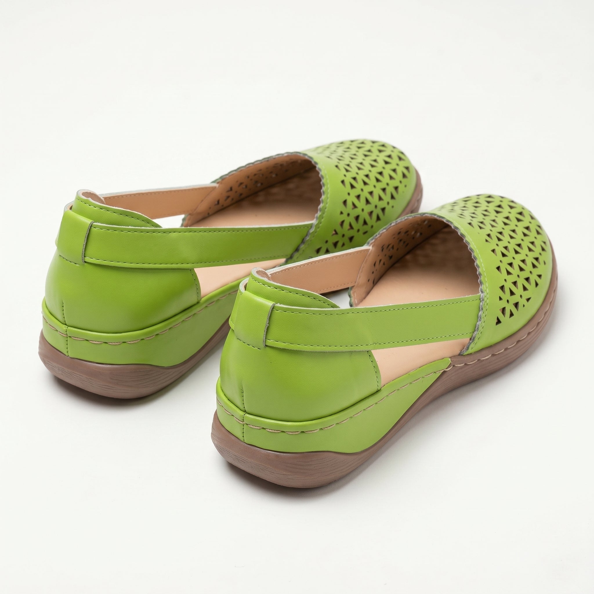 Women's Flats - Round Toe - Laser-Cut Geometric - Elastic Slingback