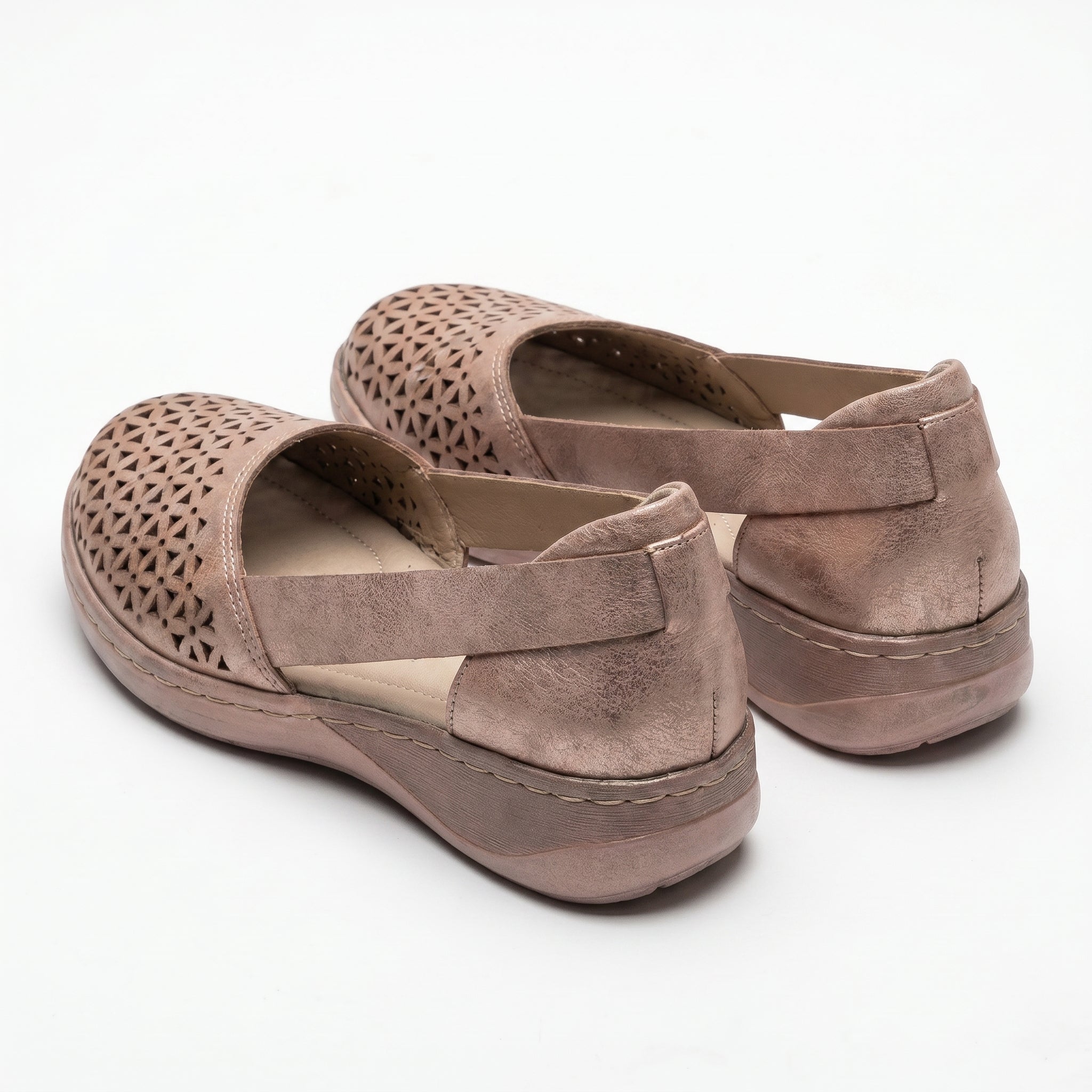 Women's Flats - Round Toe - Laser-Cut Geometric - Elastic Slingback