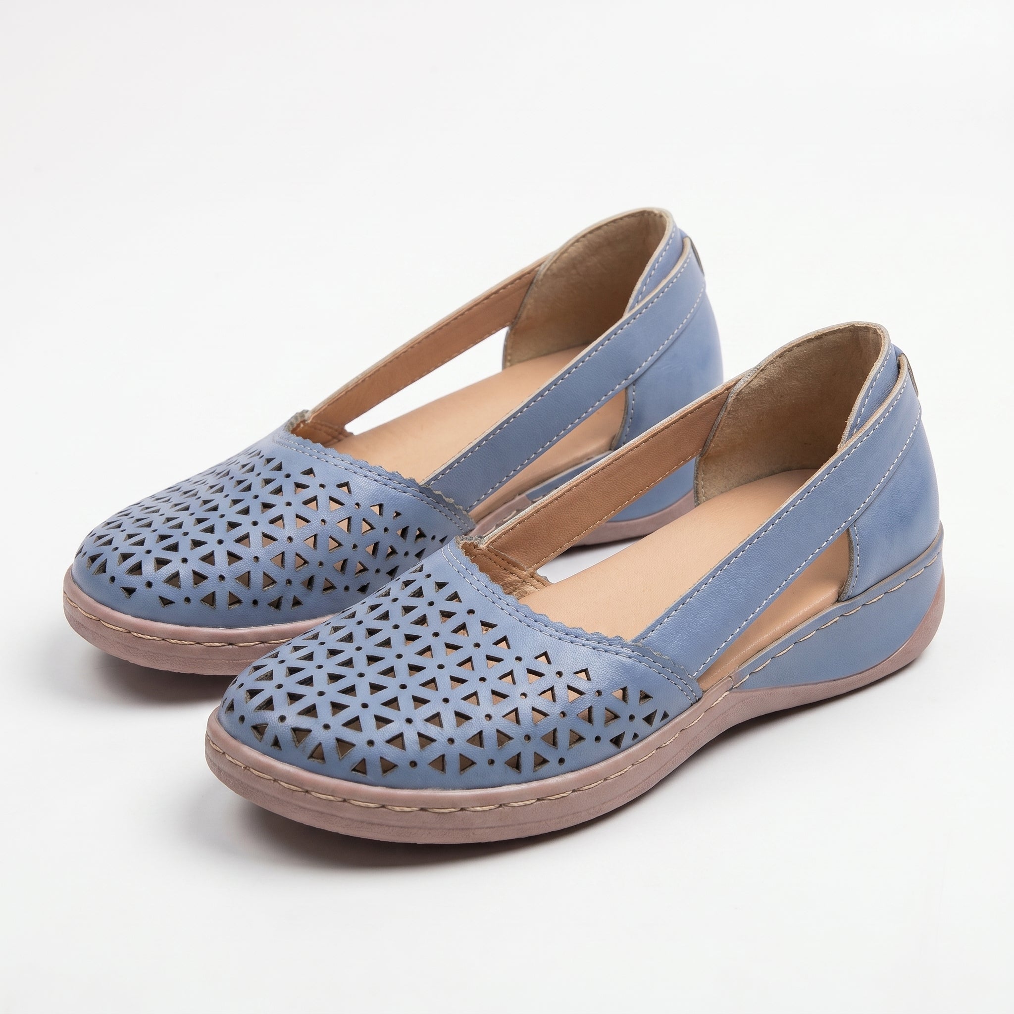 Women's Flats - Round Toe - Laser-Cut Geometric - Elastic Slingback