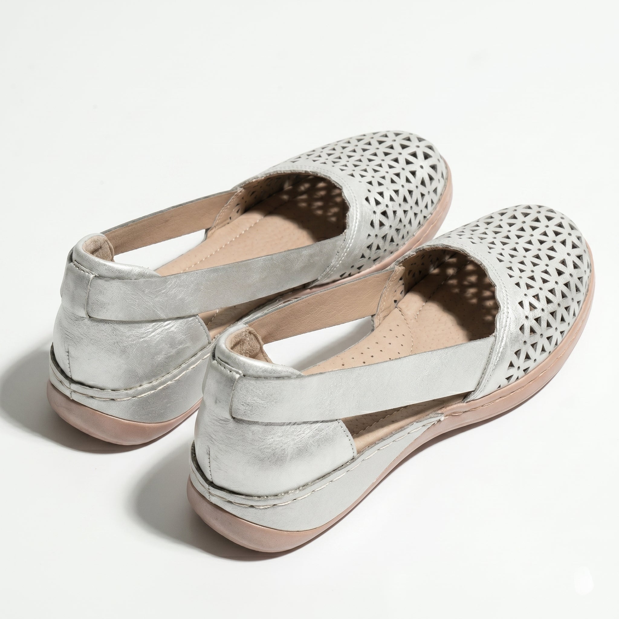Women's Flats - Round Toe - Laser-Cut Geometric - Elastic Slingback