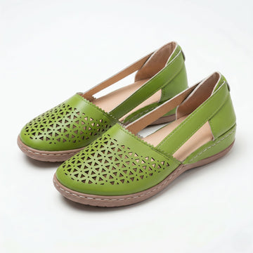 Women's Flats - Round Toe - Laser-Cut Geometric - Elastic Slingback