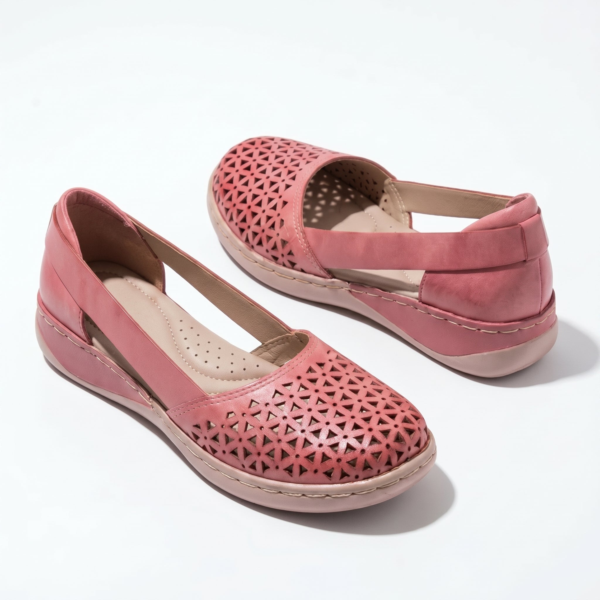 Women's Flats - Round Toe - Laser-Cut Geometric - Elastic Slingback