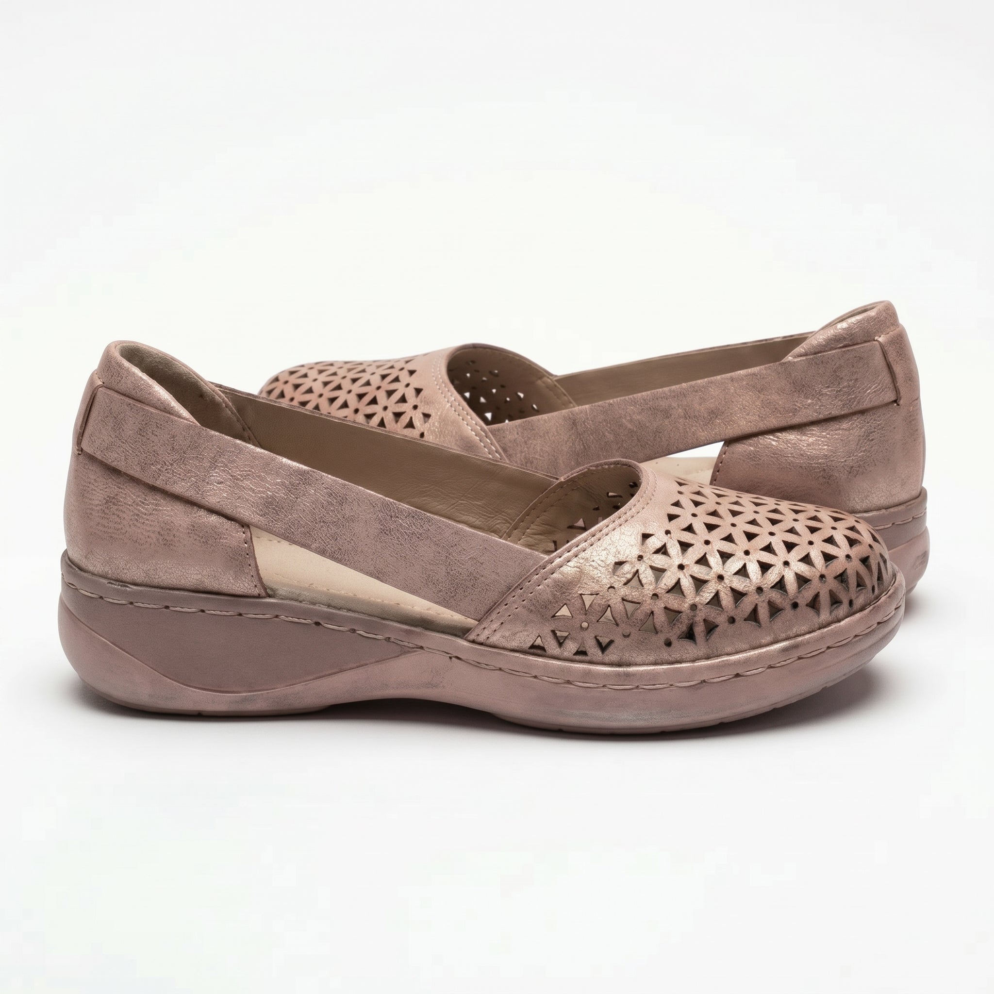 Women's Flats - Round Toe - Laser-Cut Geometric - Elastic Slingback