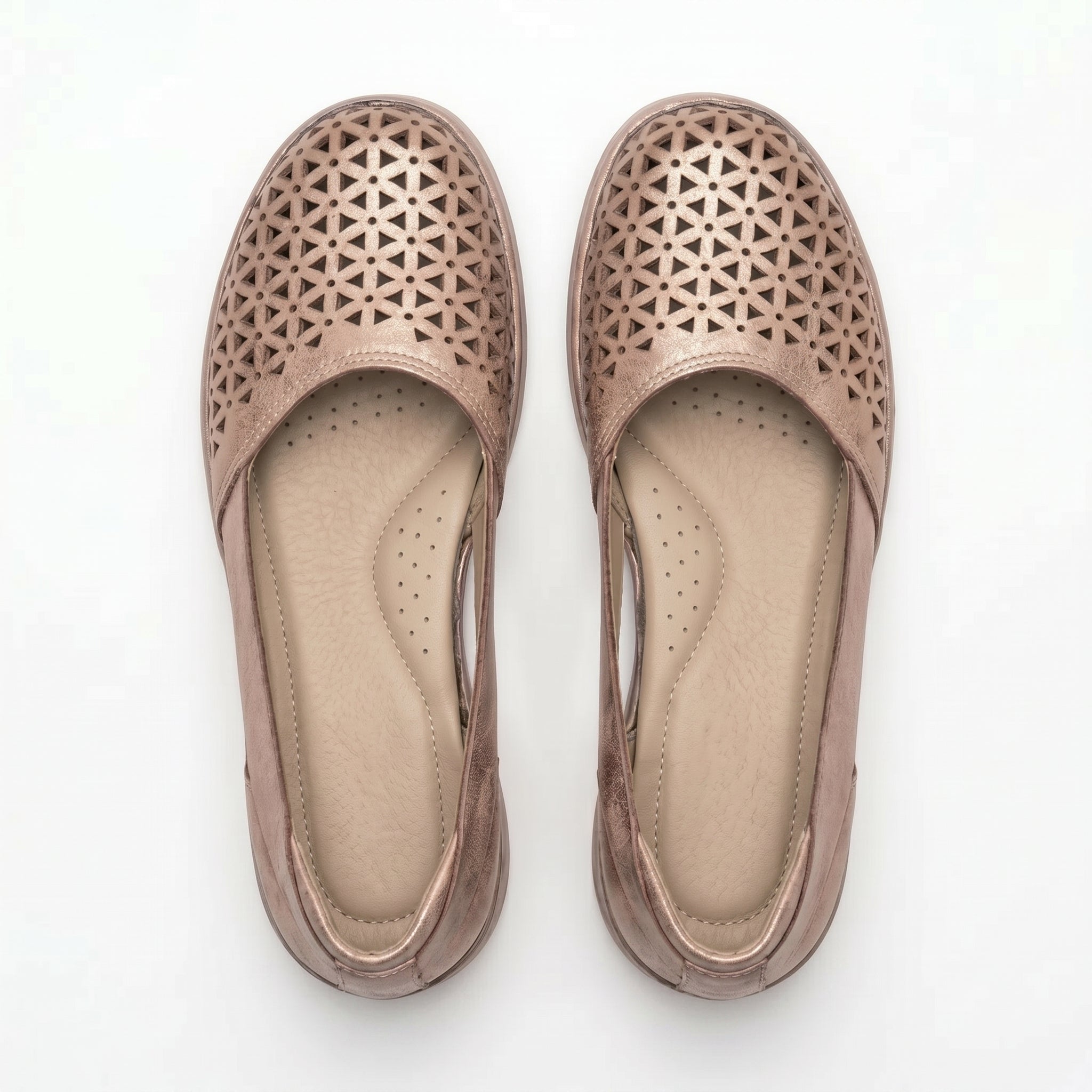 Women's Flats - Round Toe - Laser-Cut Geometric - Elastic Slingback