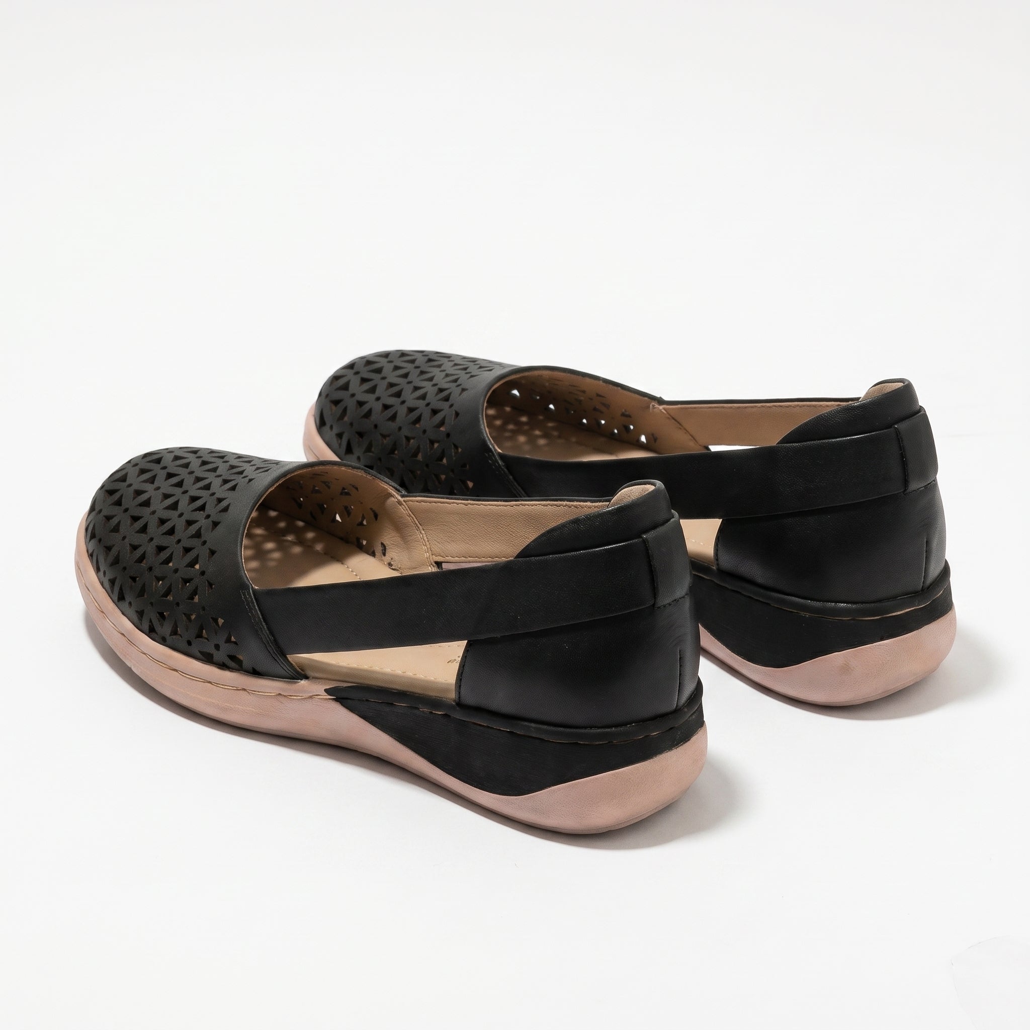 Women's Flats - Round Toe - Laser-Cut Geometric - Elastic Slingback