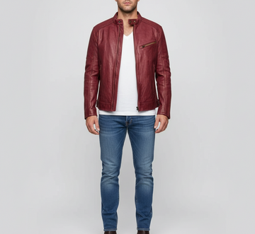 Men's Classic Leather Jacket with Zip Closure