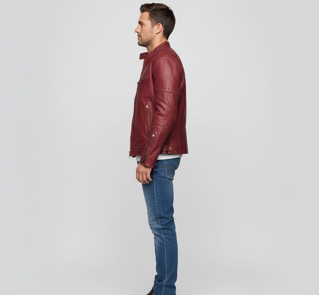 Men's Classic Leather Jacket with Zip Closure
