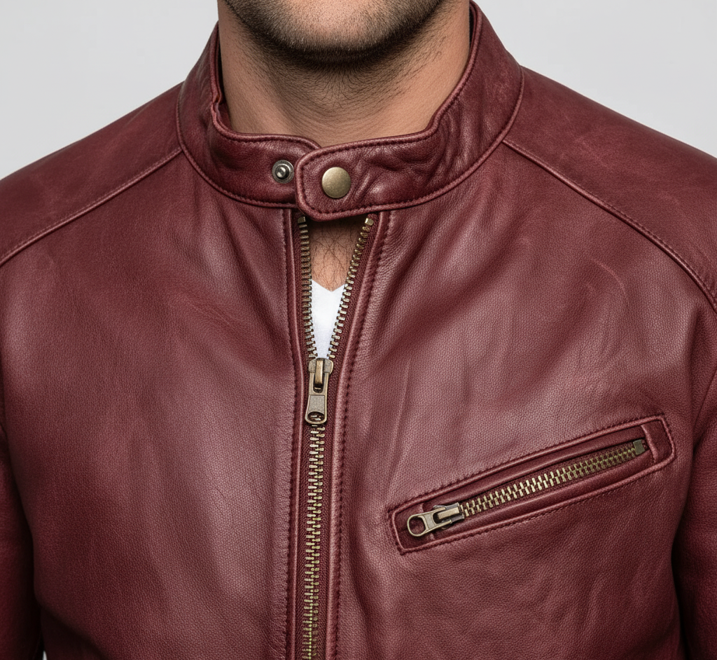 Men's Classic Leather Jacket with Zip Closure