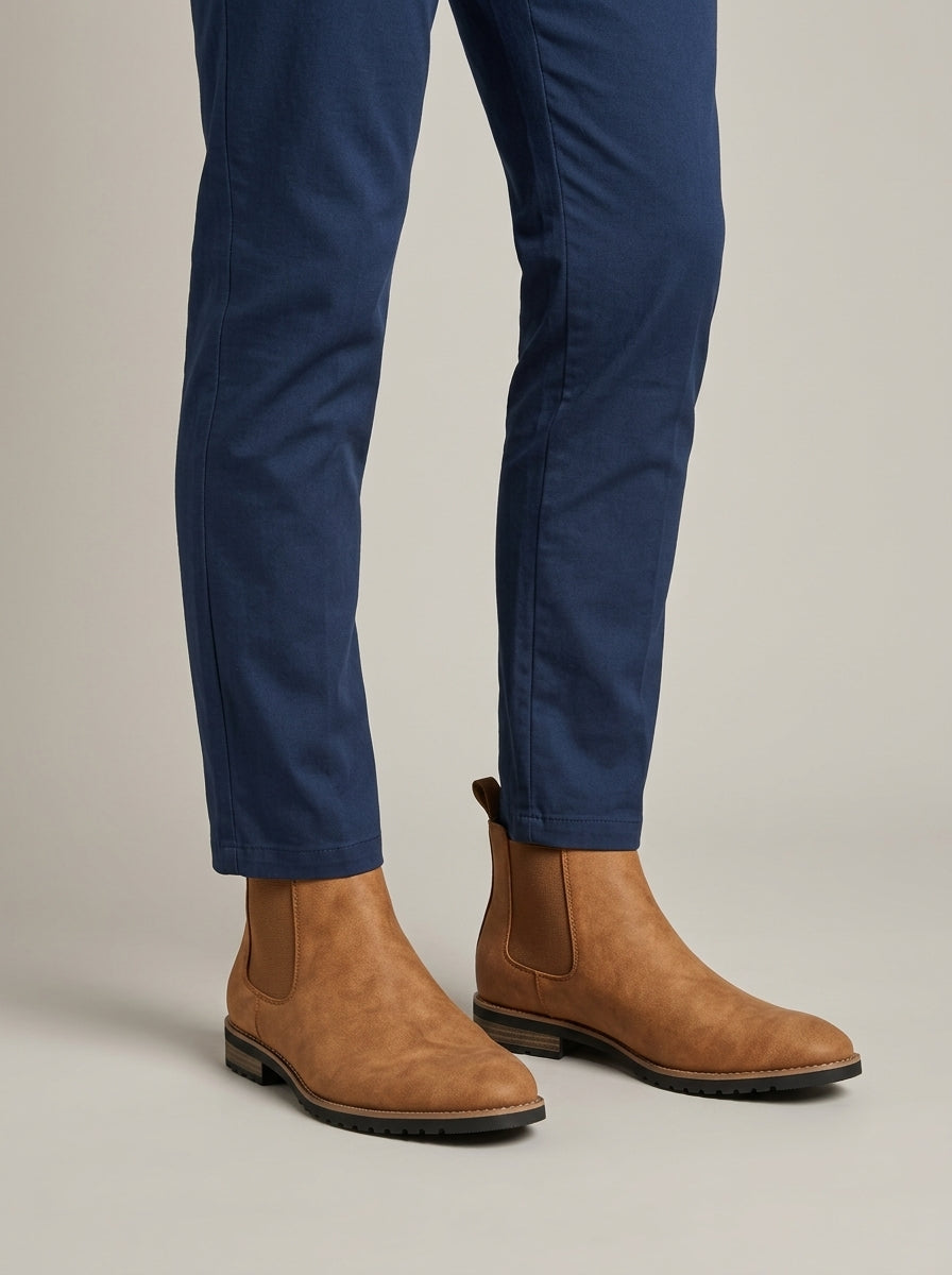Men's Ankle Boots Chelsea Style - Elasticated Gussets Low Heel