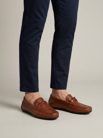 Men's Leather Driving Loafers with Ring Buckle Detail