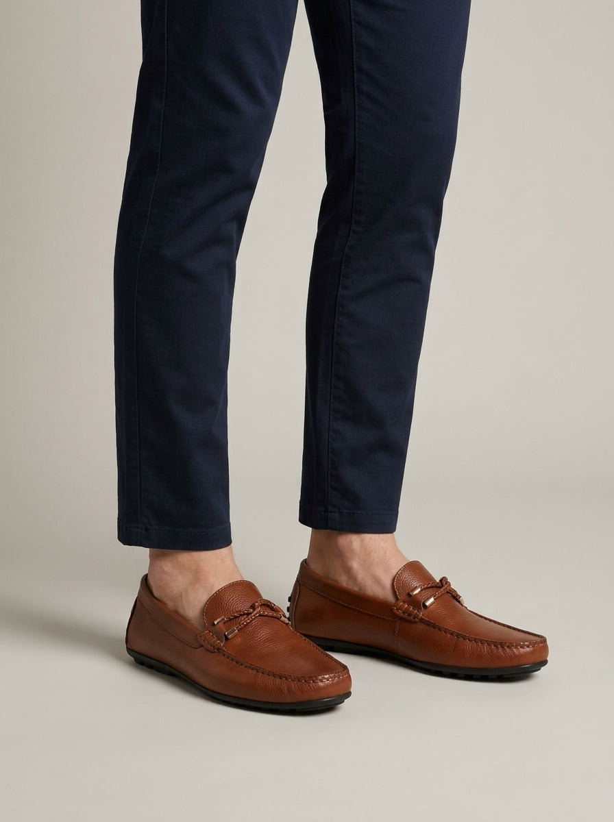 Men's Leather Driving Loafers with Ring Buckle Detail
