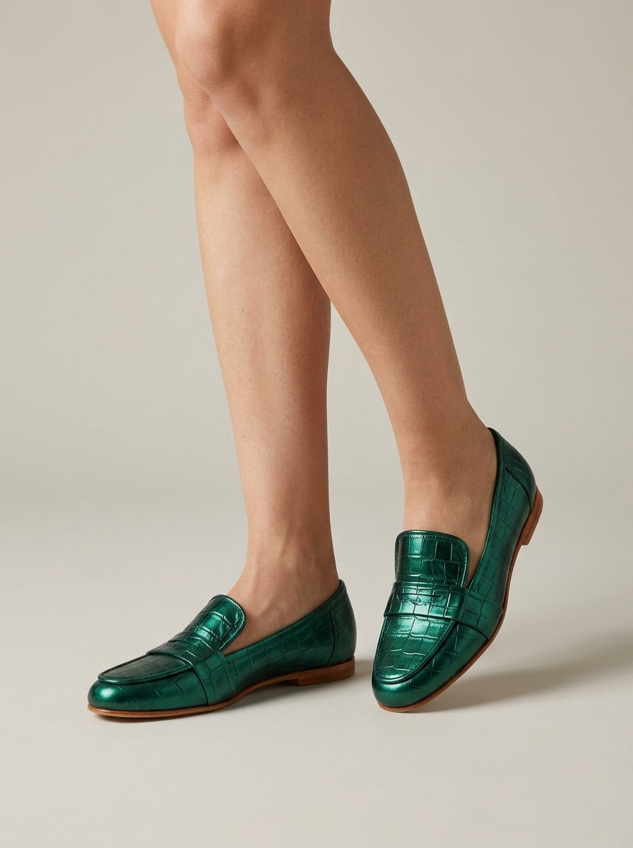 Women's Croc-Effect Penny Loafers - Round Toe