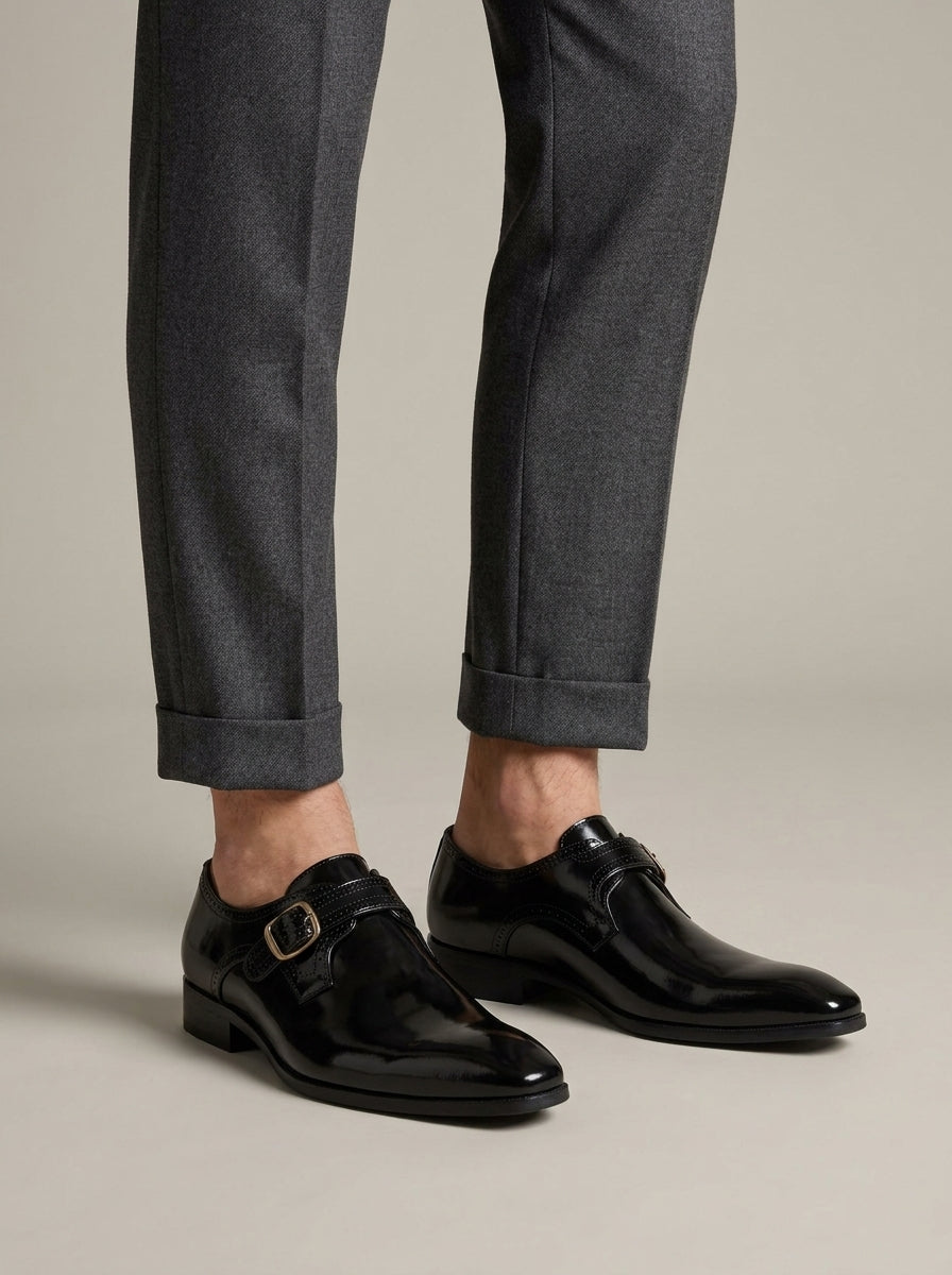 Men's Monk Strap Shoes - Pointed Toe Buckle Fastening