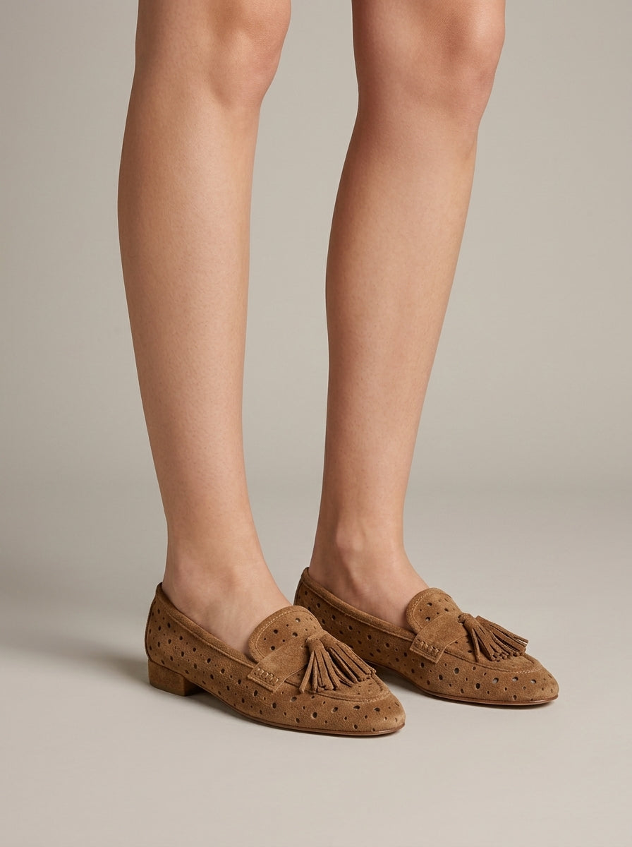 Women's Loafers Perforated Tassel Slip-On