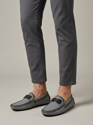 Men's Loafers Slip-On Buckle Detail Textured Suede Ridged Sole