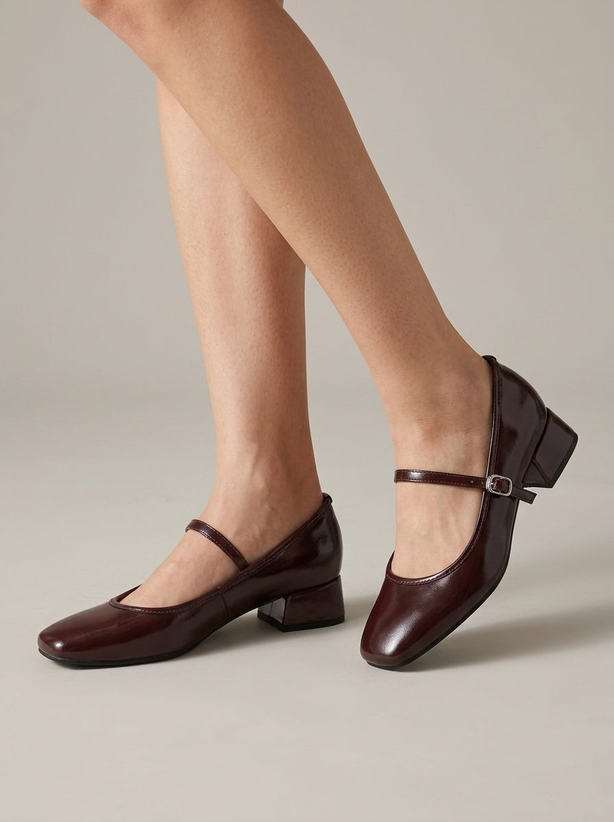 Women's Mary Jane Shoes - Square Toe Block Heel