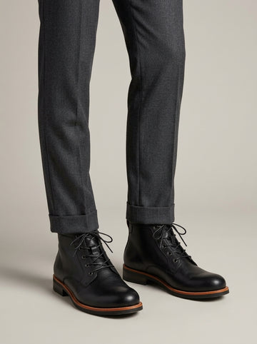 Men's Ankle Boots Lace-Up Round Toe Low Block Heel