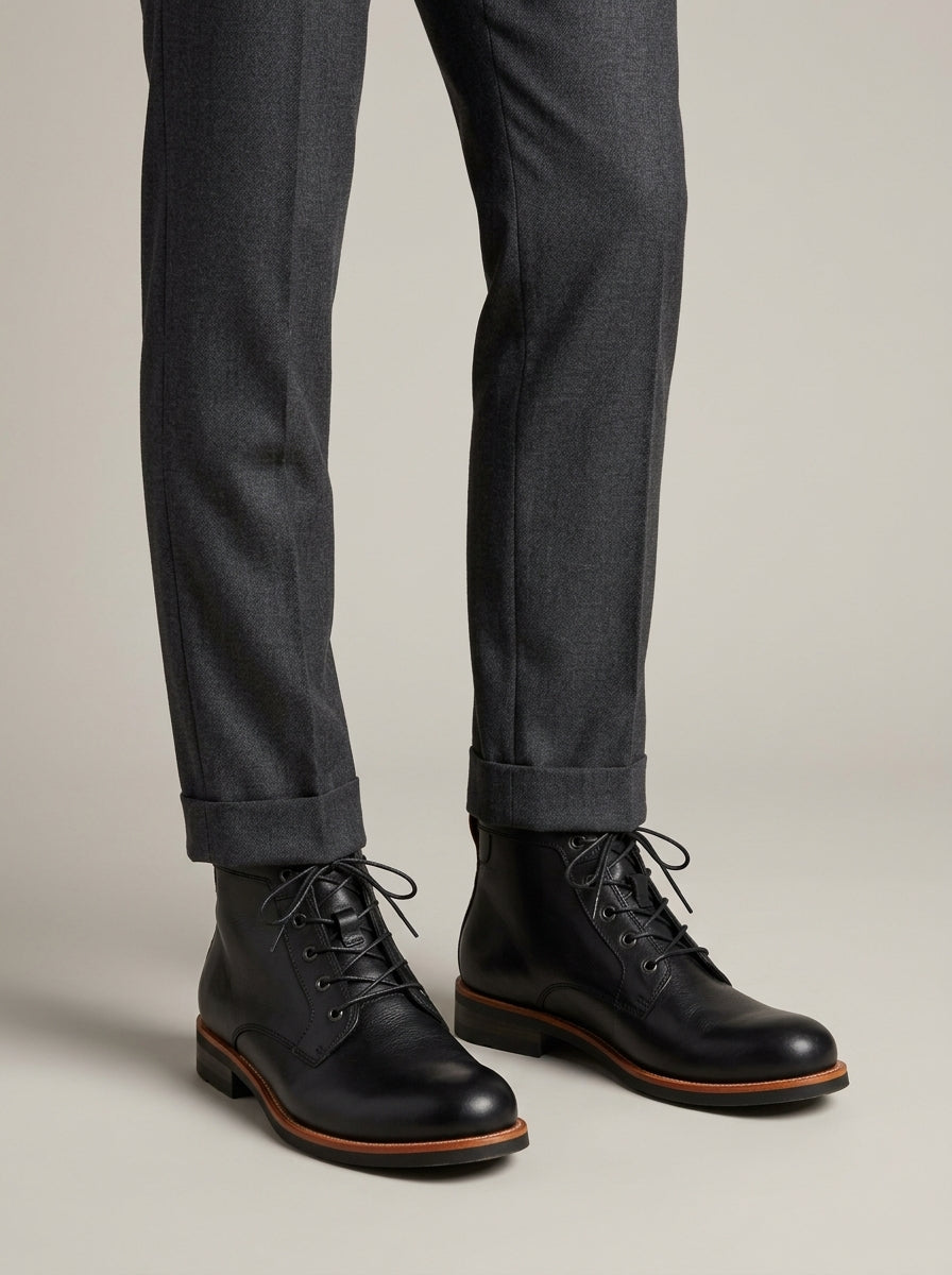 Men's Ankle Boots Lace-Up Round Toe Low Block Heel