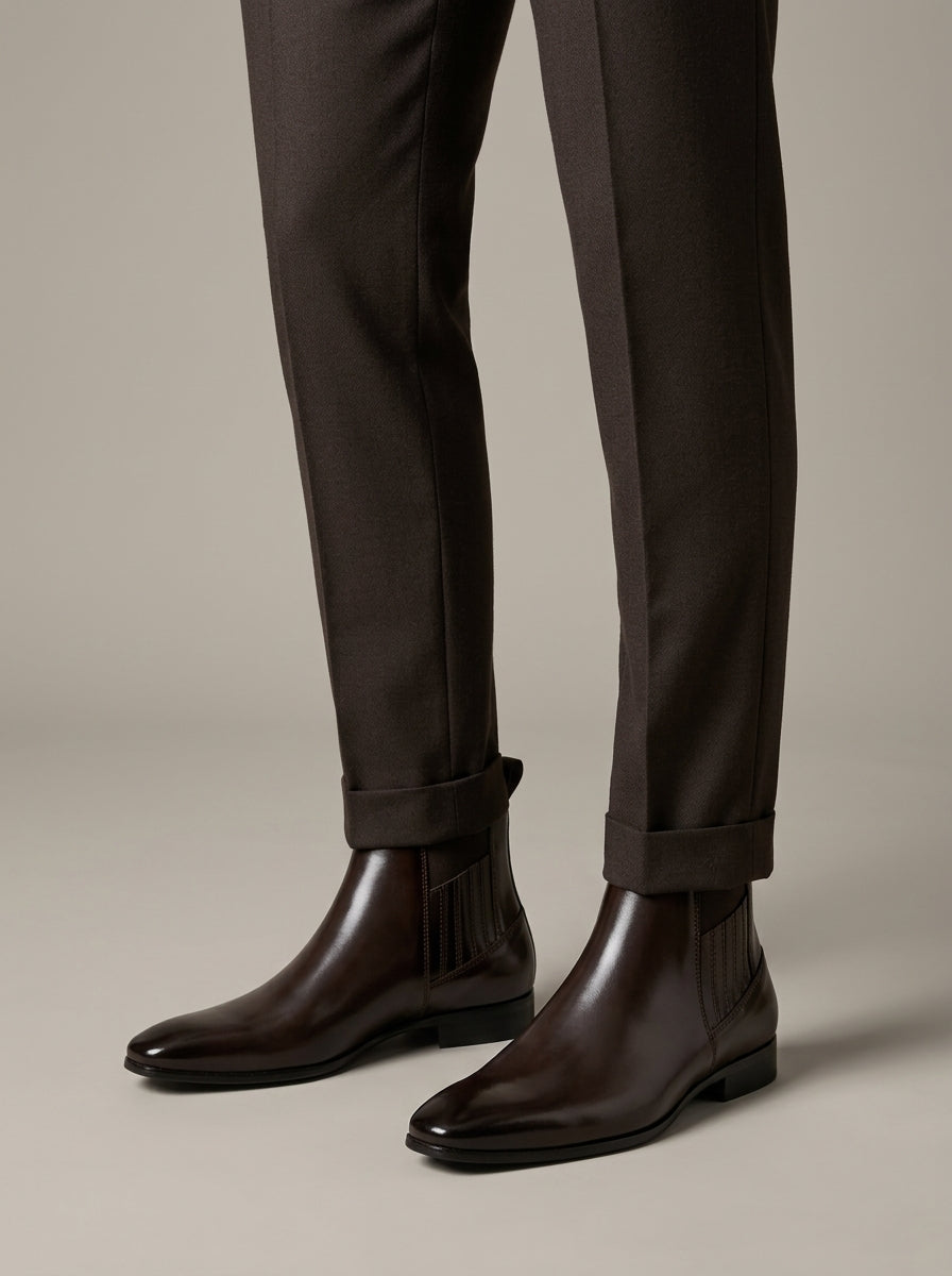 Men's Ankle Boots Pointed Toe Chelsea Low Block Heel