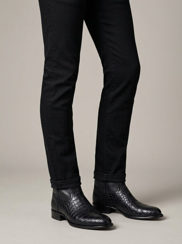 Men's Croc-Effect Western Boots - Round Toe Pull-On
