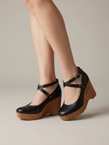Women's Platform Heels - Closed-Toe Ankle-Strap Block Heel