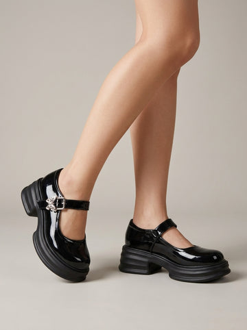 Women's Mary Jane Heels T-Bar Round Toe Platform Butterfly Buckle