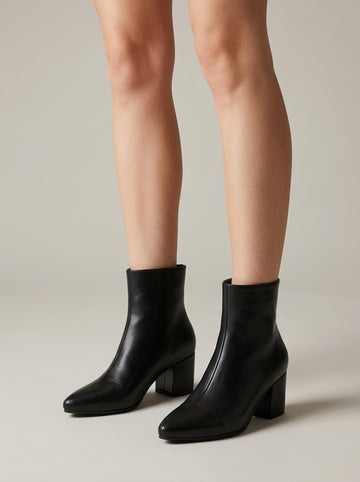 Women's Ankle Boots Pointed Toe Block Heel Side Zip