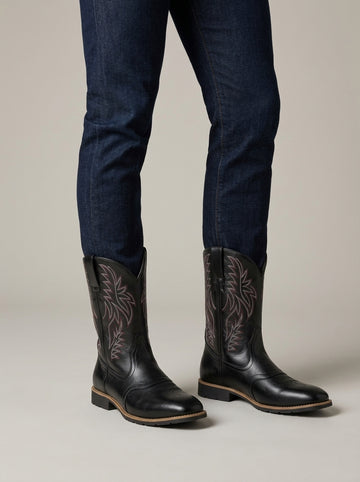 Men's Western Cowboy Boots - Embroidered Shaft - Pull-On