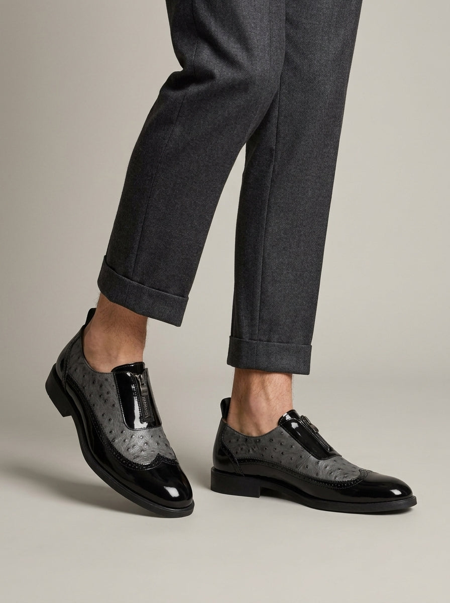 Men's Derby Shoes - Slip-On - Patent Leather - Textured Upper
