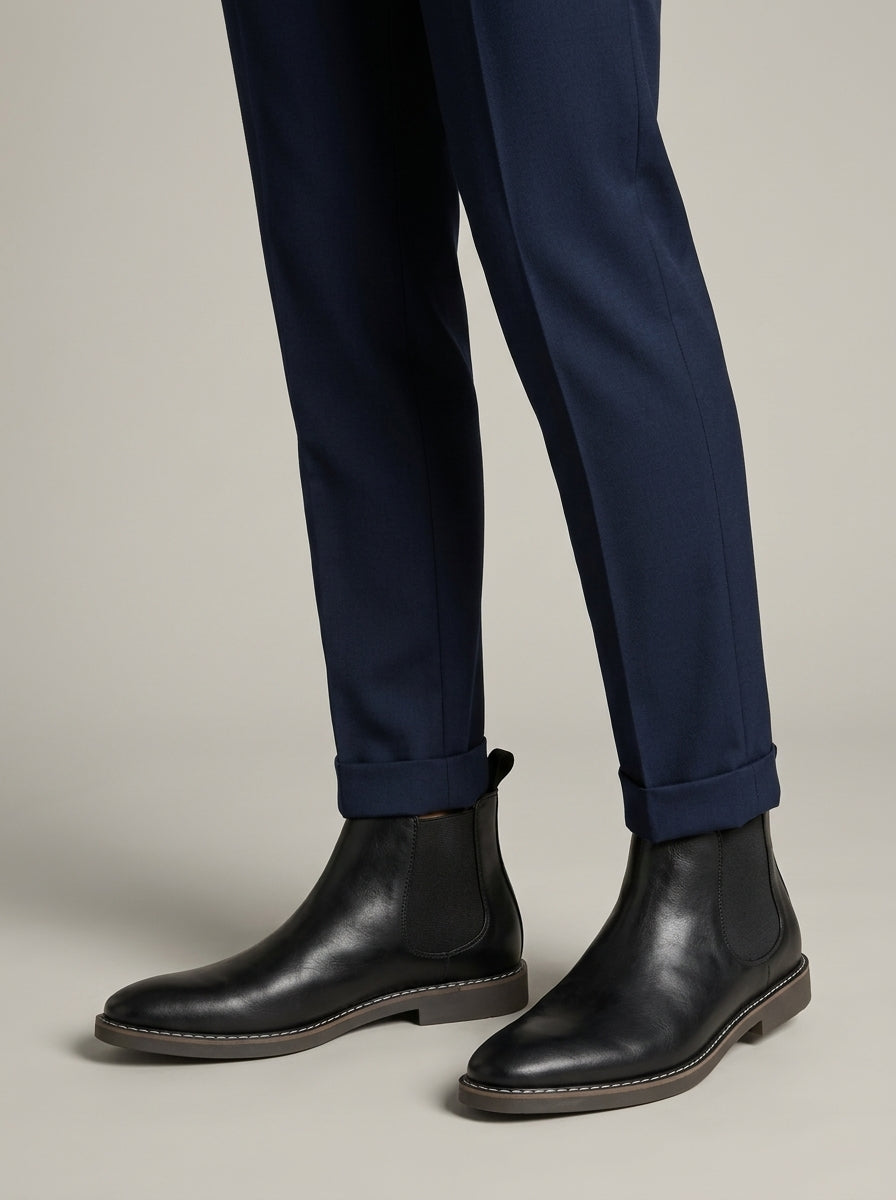 Men's Chelsea Boots Leather Ankle Elastic Gusset Pull Tab