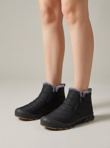 Women's Fur-Lined Snow Boots - Round Toe Side Zip