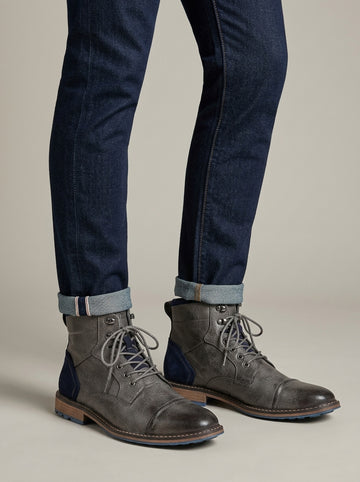 Men's Boots - Ankle Lace-Up Cap Toe Zip Side Low Heel