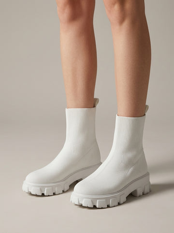 Women's Platform Boots Ankle Sock-Fit Chunky Lug Sole