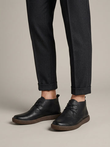 Men's Chukka Boots - Lace-Up - Platform Sole - Leather Upper