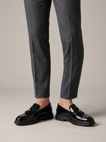 Men's Patent Penny Loafers with Tassel Detail - Platform Sole