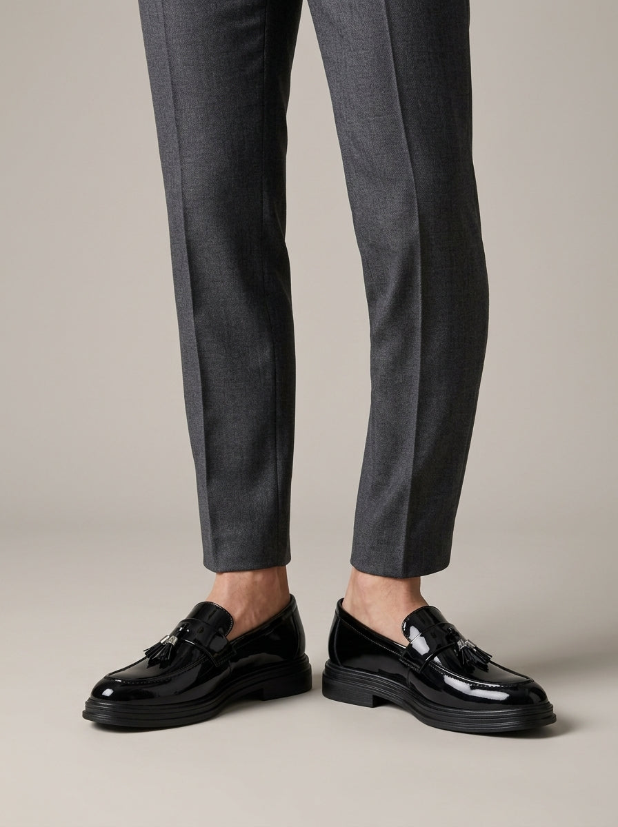 Men's Patent Penny Loafers with Tassel Detail - Platform Sole