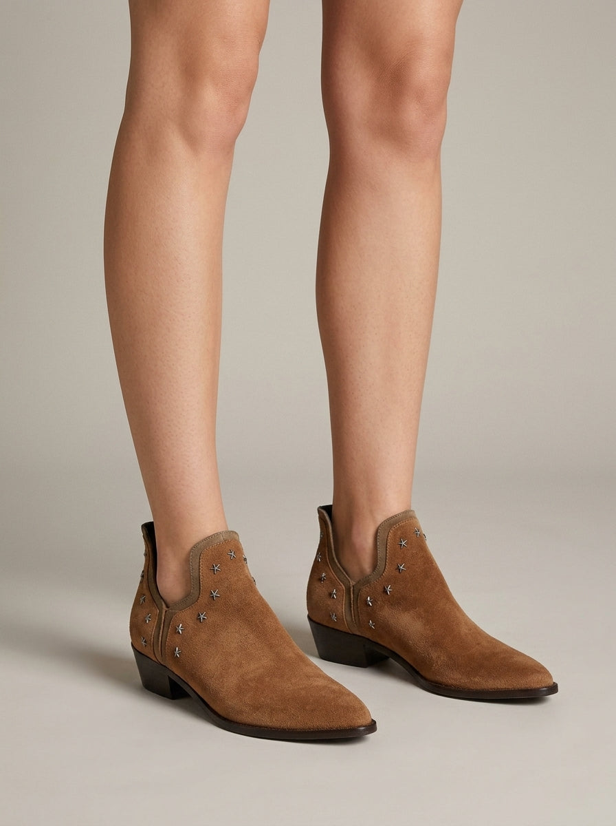 Women's Ankle Boots - Star Stud Chelsea - Block Heels
